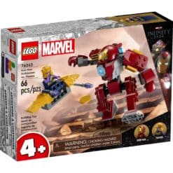 Tässä LEGO Marvel 76263 Iron Manin Hulkbuster vs. Thanos rakennussetissä on legendaarisia hahmoja ja upeaa tekniikkaa yli 4-vuotiaille lapsille.