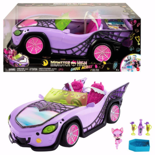 Monster High -hahmot kruisailevat ympäriinsä omalla autollaan.