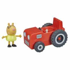 punainen traktori ja hahmo Pipsa Possu -ohjelmasta
